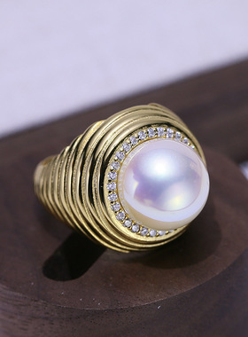 DIY配件S925纯银珍珠戒指空托