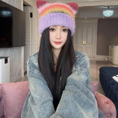 新款护耳包头帽多巴胺彩色拼色