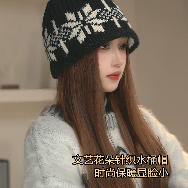 韩版复古印花针织帽小包头帽