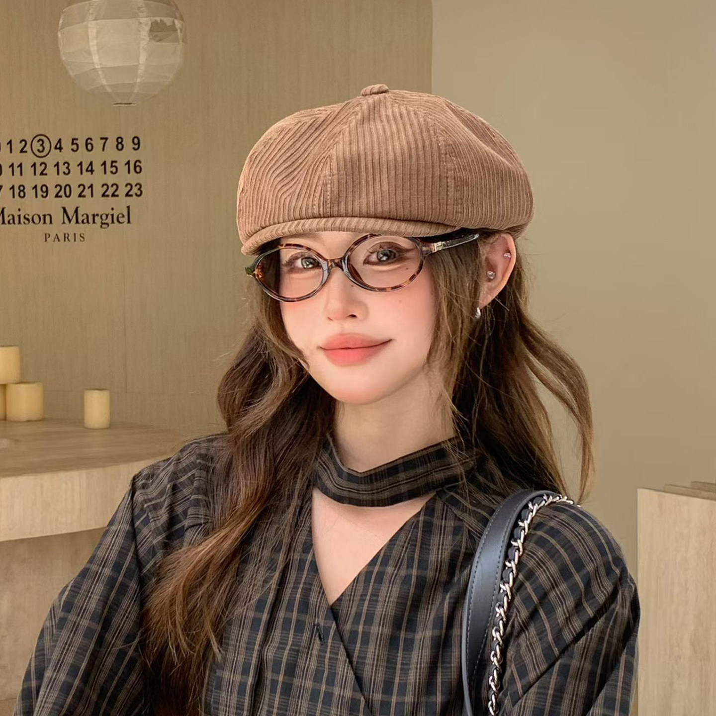 日系休闲小檐画家帽子女春秋季2026新款气质贝雷帽显脸小报童帽潮
