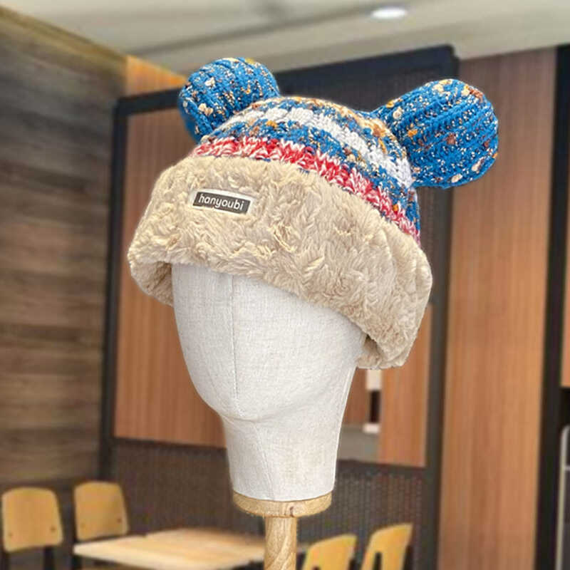 加绒保暖毛线帽女加厚针织帽防寒
