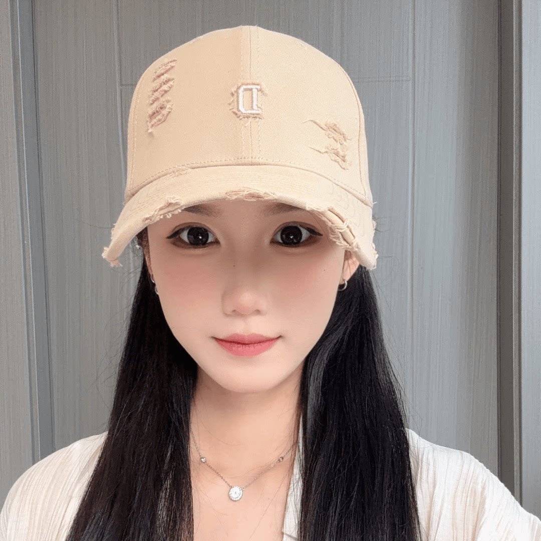 破洞字母D大头围加大加宽时尚休闲百搭棒球帽子女四季款情侣帽潮