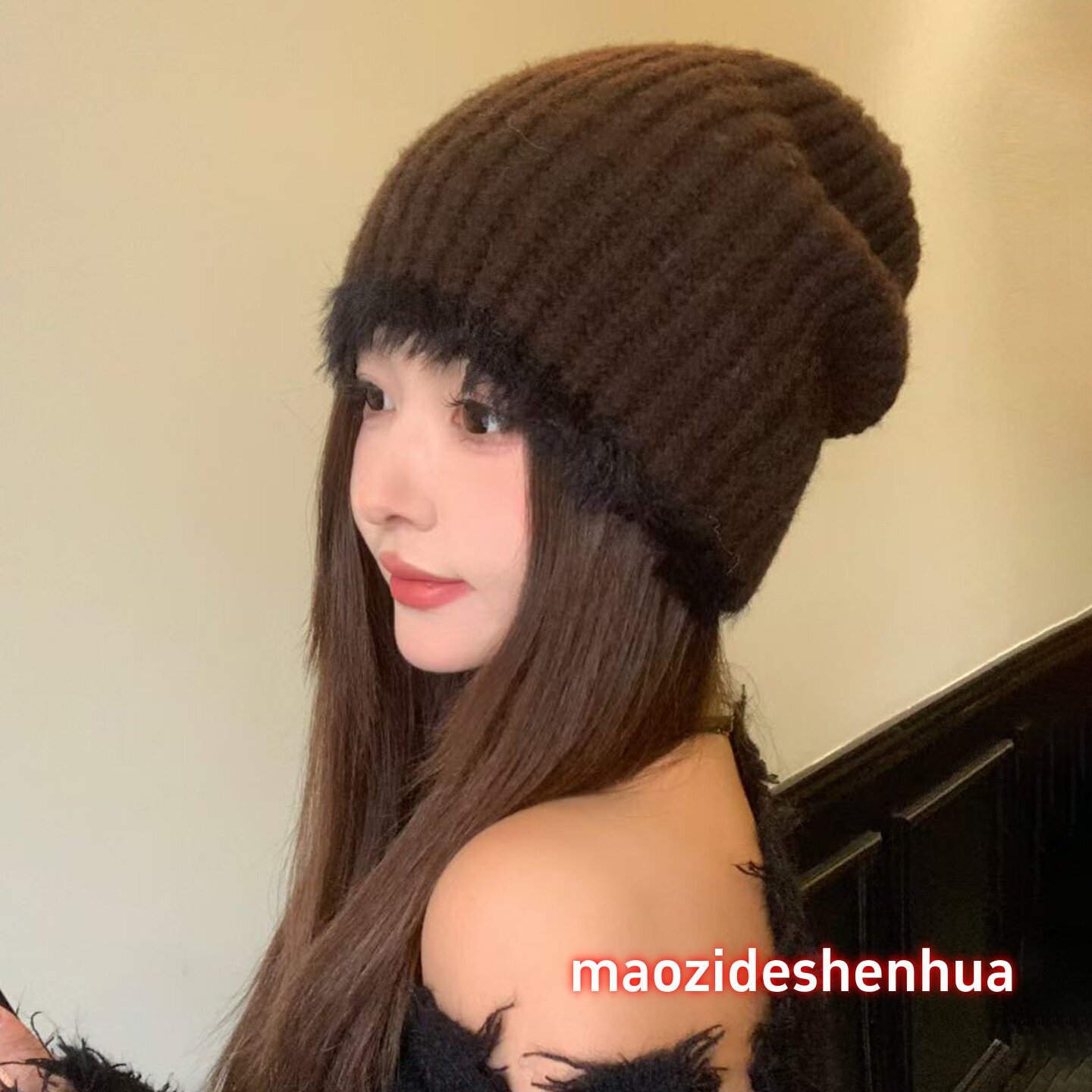 日系毛绒边羊毛混纺堆堆帽保暖帽