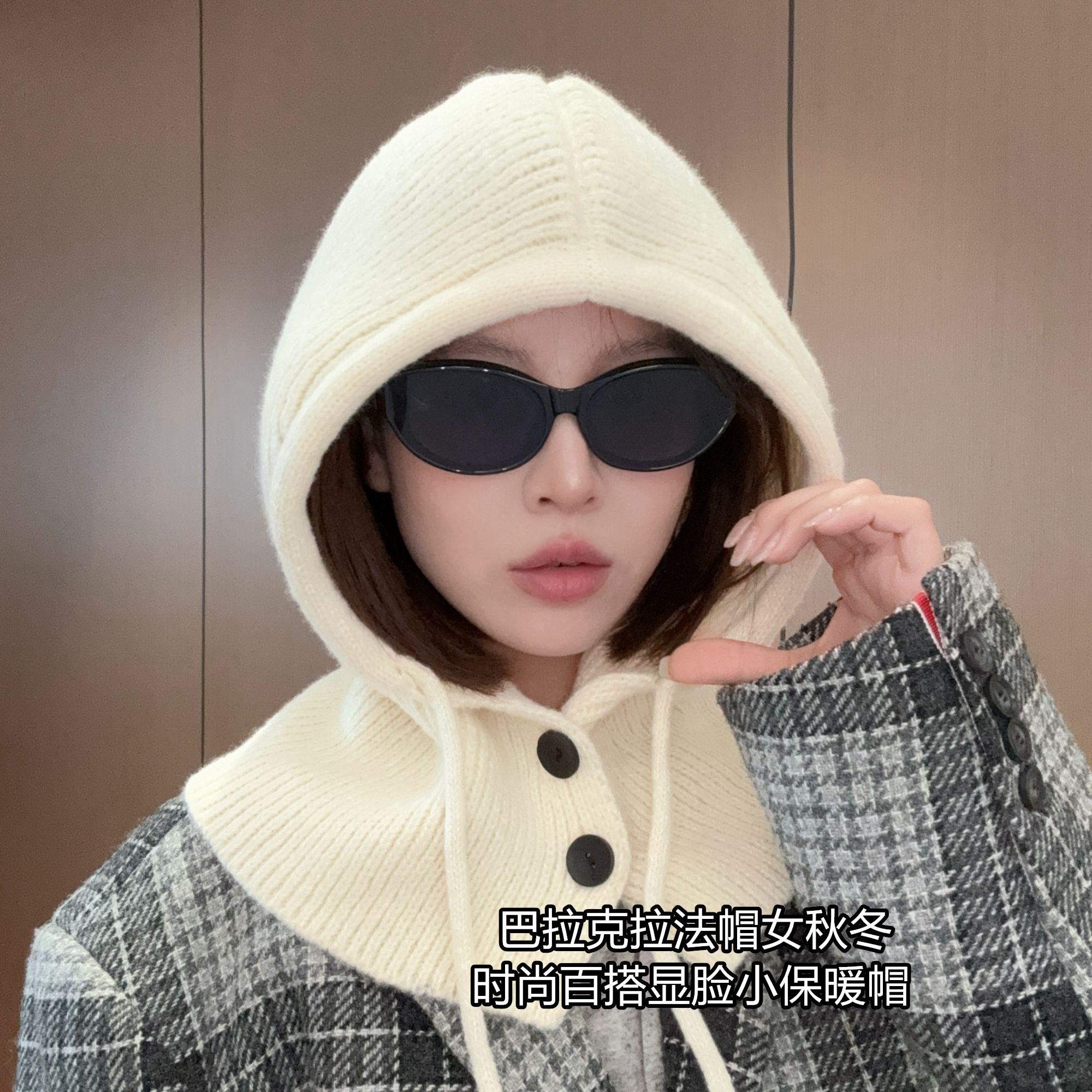 巴拉法拉帽女保暖一体针织毛线帽