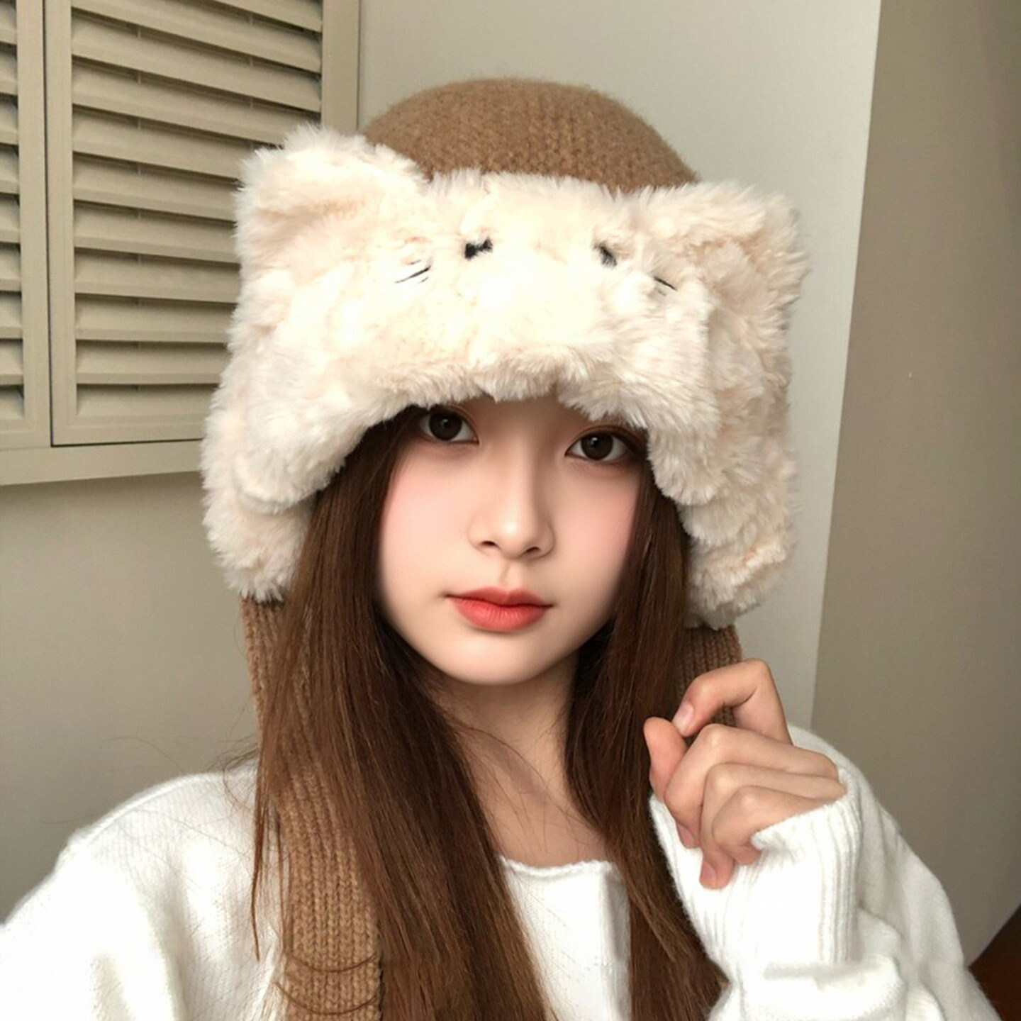 韩版飘带毛绒保暖护耳雷锋帽女