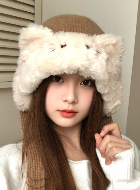 韩版飘带毛绒保暖护耳雷锋帽女