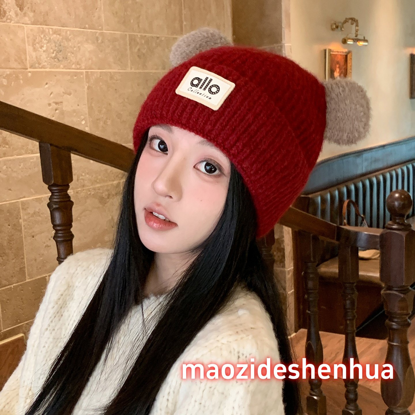 甜美可爱显脸小毛线护耳秋冬短檐