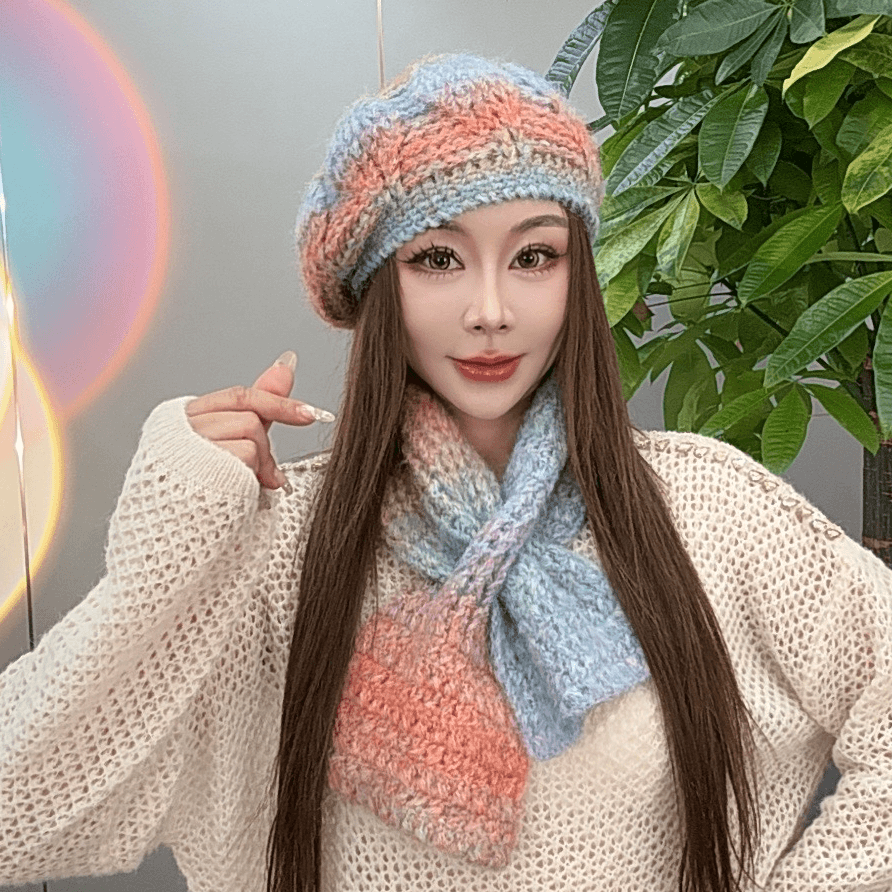 休闲百搭彩色针织贝雷帽子女秋冬新款洋气毛线南瓜帽时尚画家帽潮