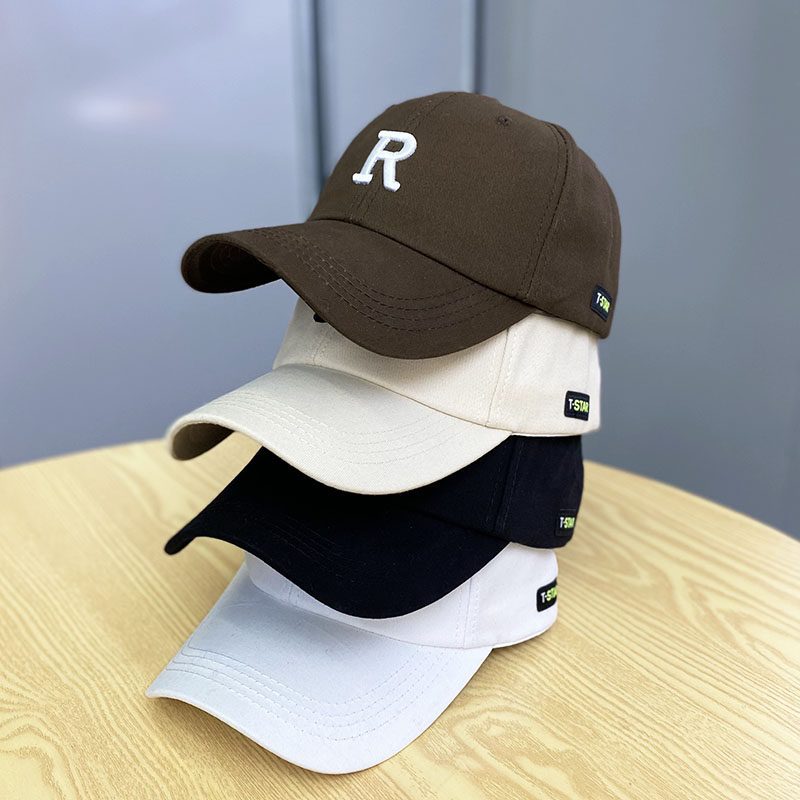 新款韩版简约刺绣字母R鸭舌帽子女春夏季时尚百搭街头遮阳棒球帽