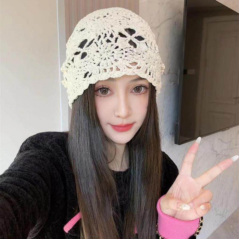 手工编制镂空堆堆帽子女显脸小帽