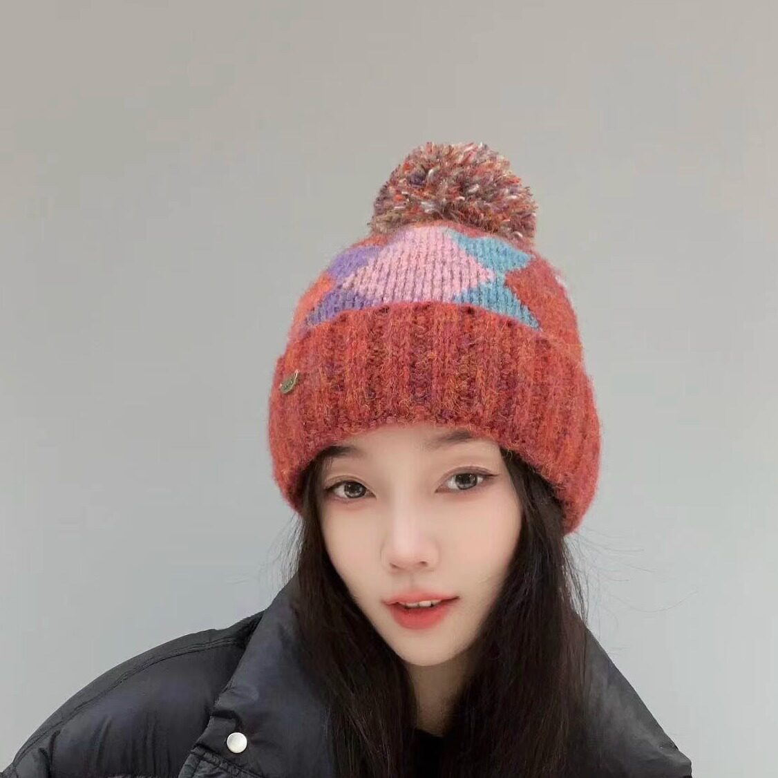 冬季彩色保暖减龄可爱针织帽