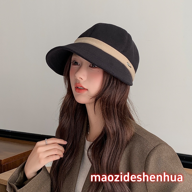 时尚复古拼色马术帽子女秋冬韩版