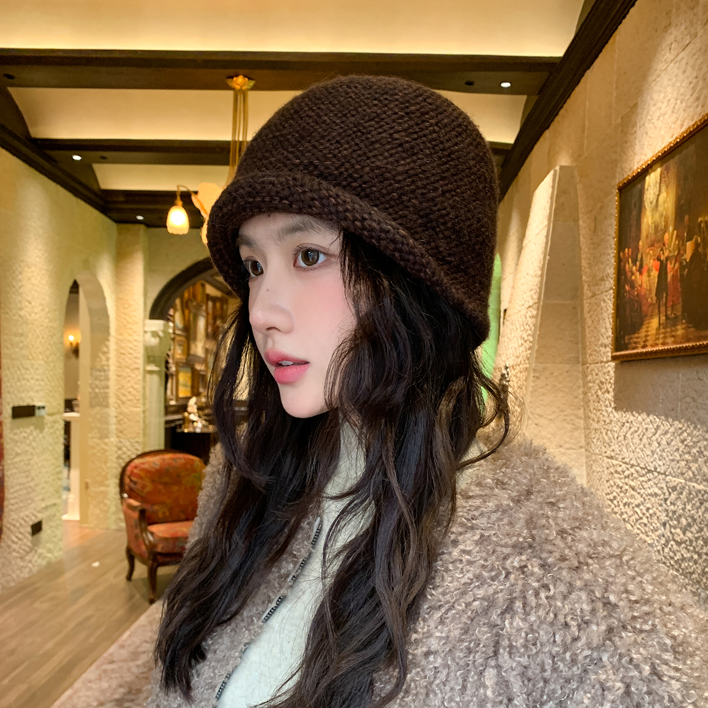 韩版圆顶小檐针织渔夫帽子女秋冬2025新款气质百搭毛线帽保暖护耳