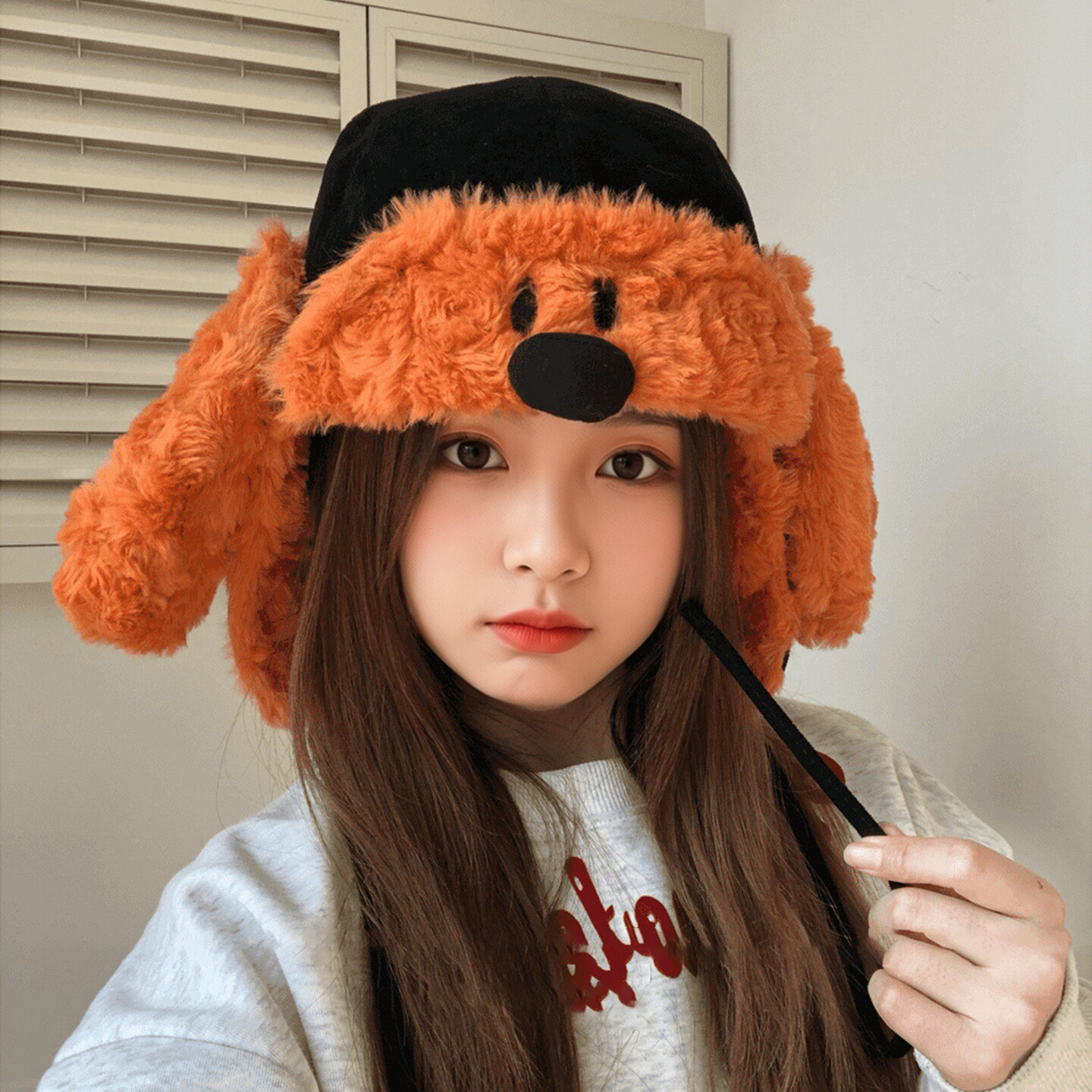 可拆卸狗耳毛绒保暖雷锋帽女款