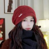 日系休闲加厚堆堆帽子女秋冬保暖防寒针织毛线帽护耳显脸小包头帽
