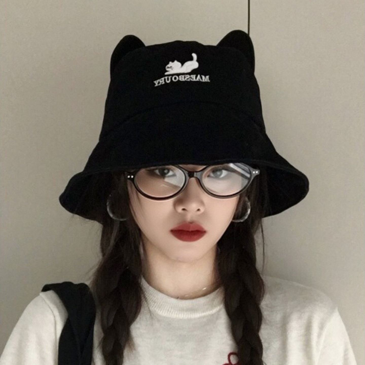 可爱猫耳刺绣渔夫帽女UPF50+