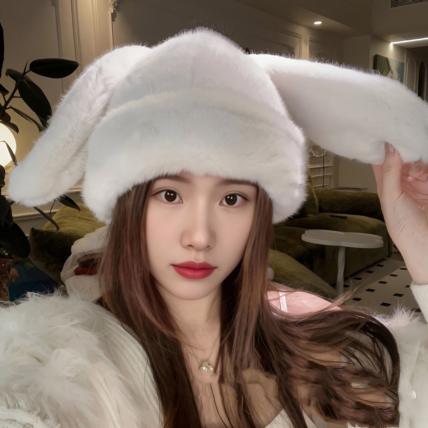 可爱布蕾兔子耳朵毛绒帽保暖防寒