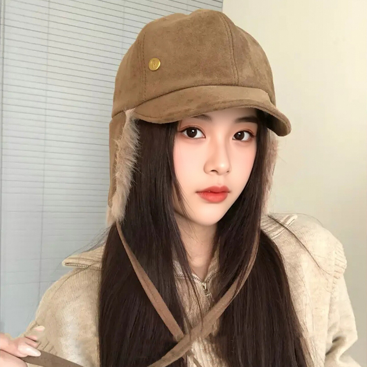 秋冬女麂皮绒保暖护耳雷锋帽