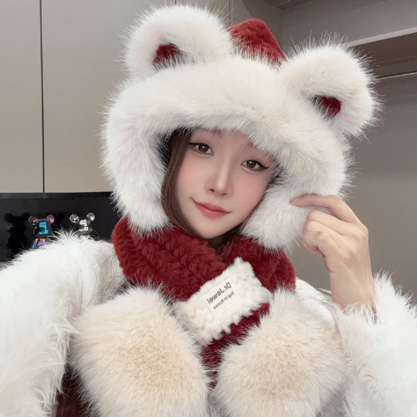 可爱猫耳朵帽秋冬保暖毛绒帽