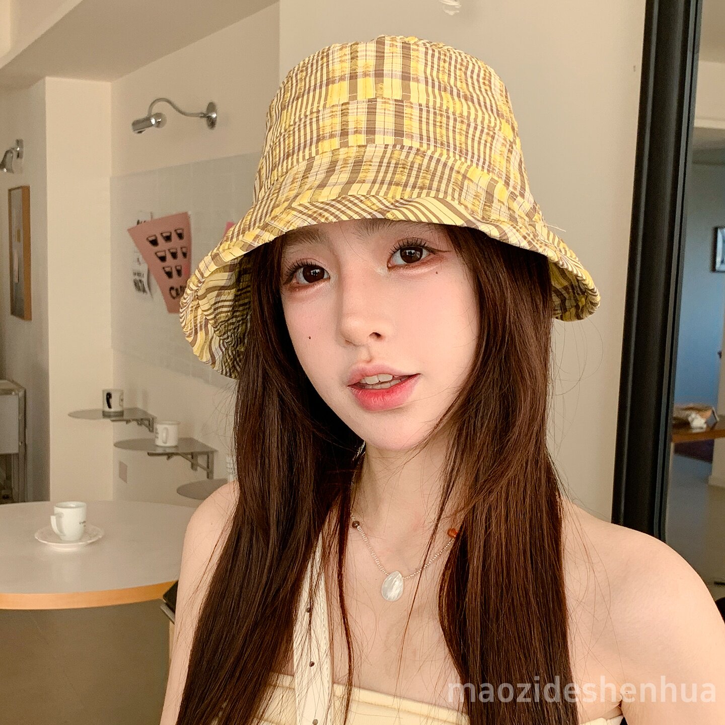 复古撞色条纹渔夫帽女遮阳显脸小