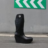 牛皮高帮坡跟靴子潮男高跟厚底高筒恨天高12厘米R0外增高扁头男靴