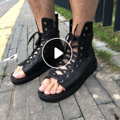 凉鞋 男系带罗马鞋 发型师潮鞋 韩版 英伦高帮凉靴沙滩鞋 增高松糕厚底