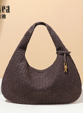 欧美复古大容量编织饺子包包麂皮绒单肩托特包工厂直销时尚月牙包