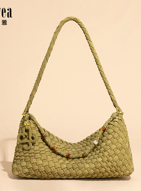 奢感老钱风磨砂新款复古腋下手工编织法棍包女小众通勤单肩包