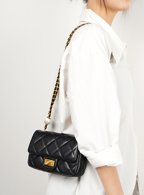 羊皮菱格双珍珠方胖子包2025新款真皮女包斜挎包春夏链条包感