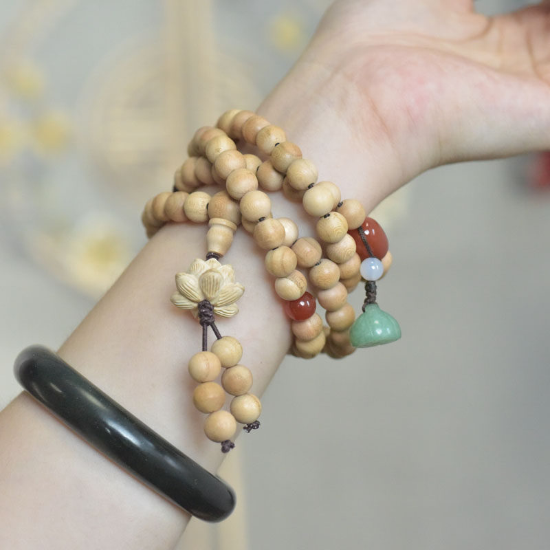 【莲语】桃木原木8mm手链多层手串玉石玛瑙文艺新中式小众女