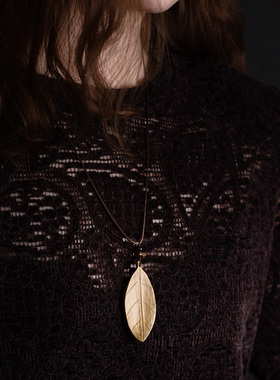 风渡叶舟|绿檀木质手工叶子项链毛衣链文艺小众简约个性森系原创