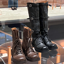 miu家新款~做旧真皮战损靴复古长筒靴牛仔靴皮带扣骑士靴短靴子女