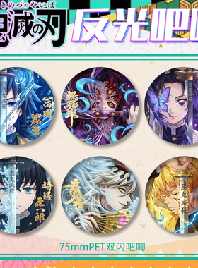 同人谷鬼灭反光吧唧PET双闪九柱拔刀系列新款浮雕徽章马口铁谷子