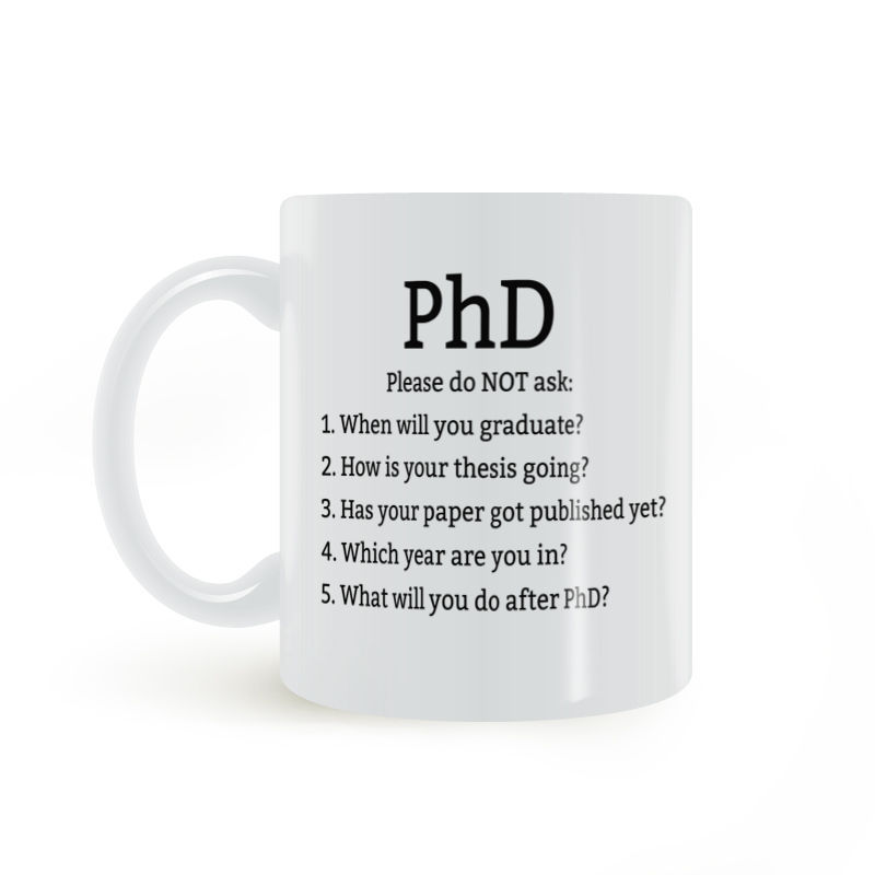 PhD博士的5个提问马克杯送礼物陶瓷水杯学生老师同学生日过节礼物