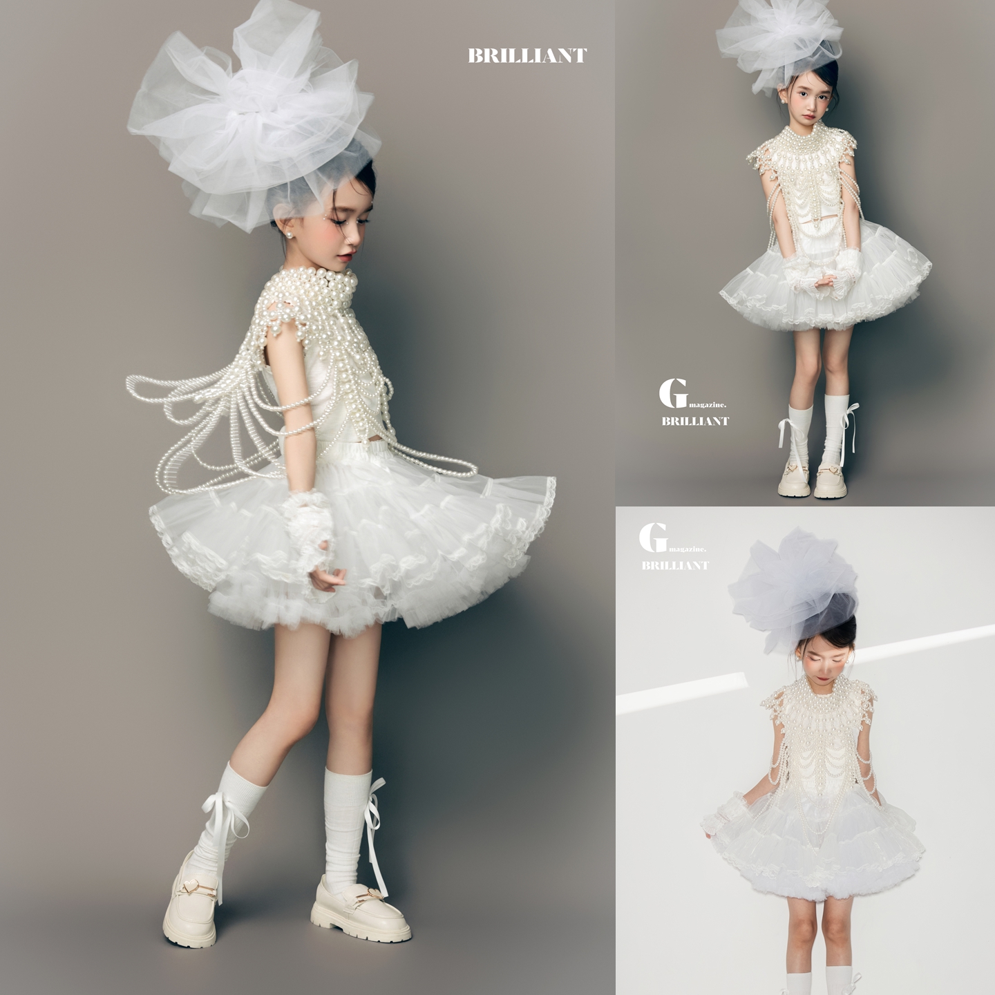 儿童摄影服装天鹅裙白色珍珠装饰蓬蓬裙女童演出服连衣裙网纱头饰