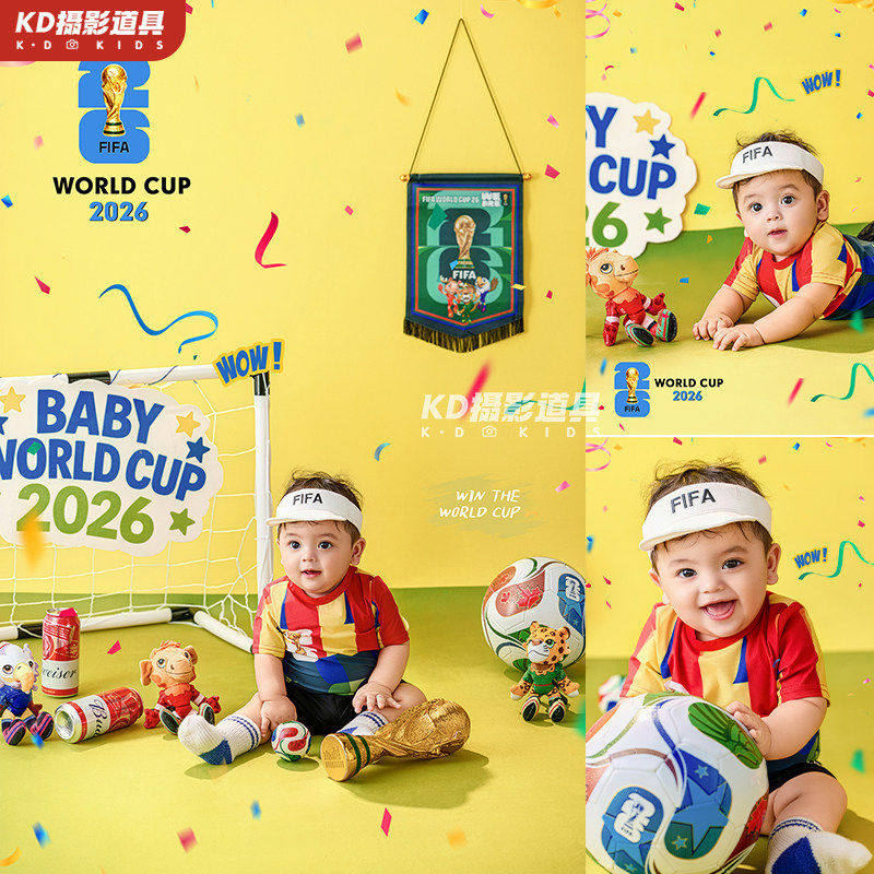 2026世界杯儿童摄影服装百天宝宝拍照衣服影楼夏季运动风足球主题