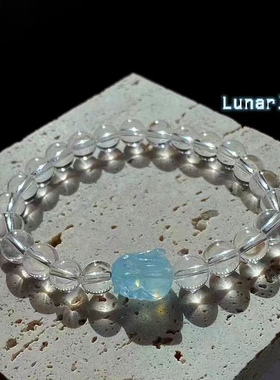 新品白水晶海蓝宝diy手串海蓝宝兔子搭配白色手链趴趴兔手串饰品