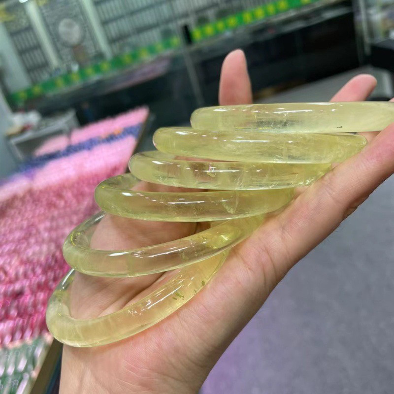 天然马岛粉草莓晶细条黄水晶手镯粉晶圆条镯子白水晶各种男女饰品