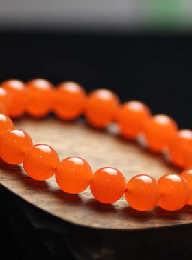 新品天然亮黄色橘子石手链橘黄玉髓单圈手串女款礼物水晶清新饰品