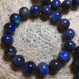 新品天然黑体拉长石蓝光灰石手链单圈女款时尚水晶礼物手串饰