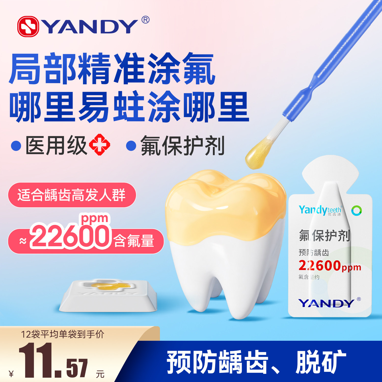 严迪牙齿涂氟剂儿童防蛀防龋齿氟保护漆正畸成人氟化泡沫牙科专用 - 实物图