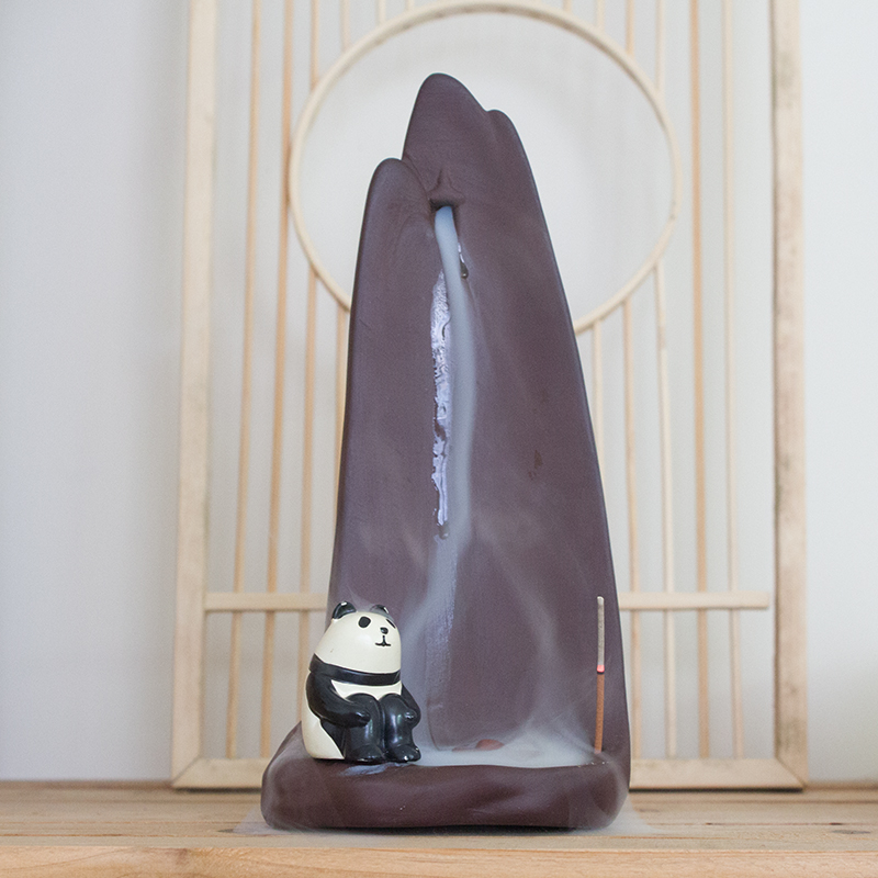 iPanda熊猫紫砂香薰创意家居桌面装饰摆件倒流香心意礼物礼品