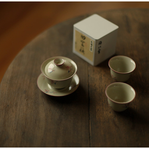 |勿念|《幽谷紫兰》手绘茶具蝴蝶兰三才盖碗茶杯好用防烫适合新手