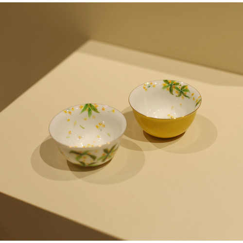 《槐花黄》传统中国色小茶碗 主人杯个人杯茶杯手绘盖碗黄色茶具