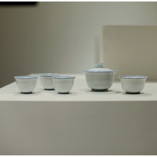 |梅似雪|《仿古双线》若深评审盖碗 茶杯景德镇白釉 整套茶具防烫