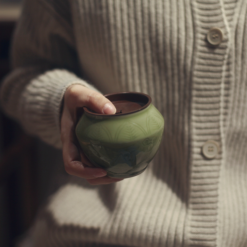 |霁斋|《八仙过海》小茶盂  青瓷建水 小号 水盂 文人茶器