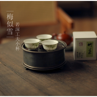 |梅似雪|《翠竹》若深工夫小茶杯 潮州釉下手绘小杯 乌龙茶单丛茶