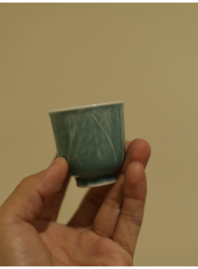 《古竹青》竹林品茗杯 茶杯 个人杯 青瓷 浮雕 很好看