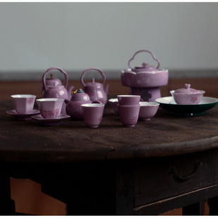 |勿念|《云霞紫》整套茶具 釉下彩高温瓷还原烧 茶壶茶杯紫色盖碗