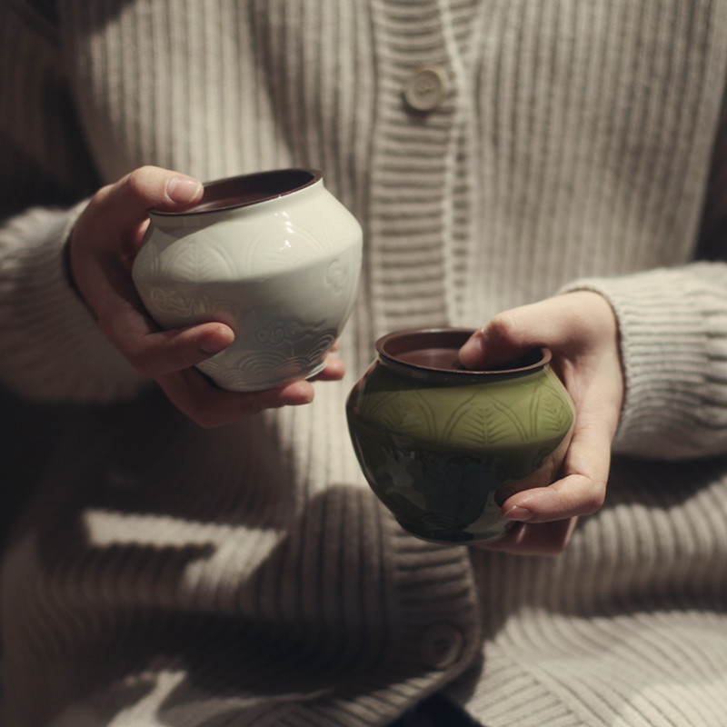 |霁斋|《八仙过海》小茶盂 草木灰 青瓷建水 小号 水盂 文人茶器